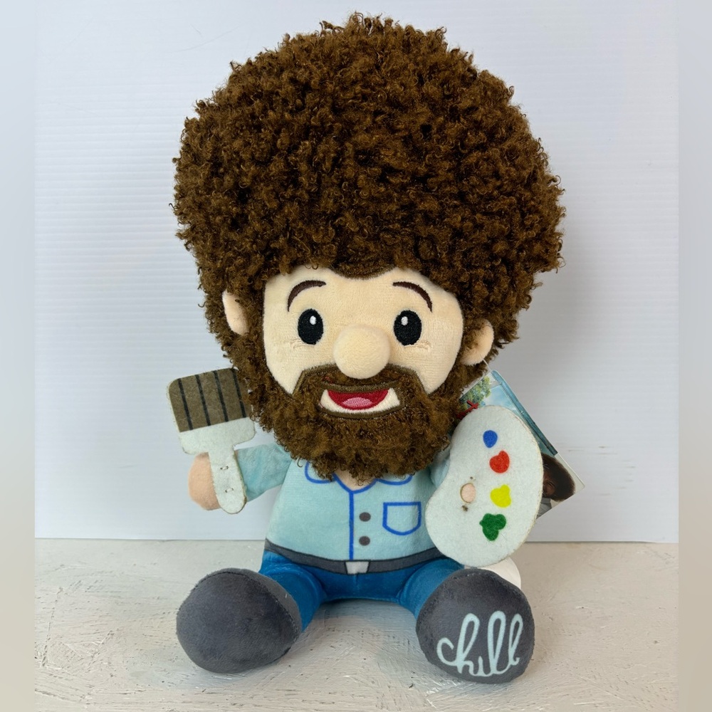 Fiesta Plush Bob Ross Happy Painter Plush 10" Stuffed Toy Curly Big Hair